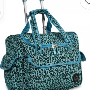 J World Donna Carryon Wheed Tire bagLeopard Print Blue Women's Travel Bag